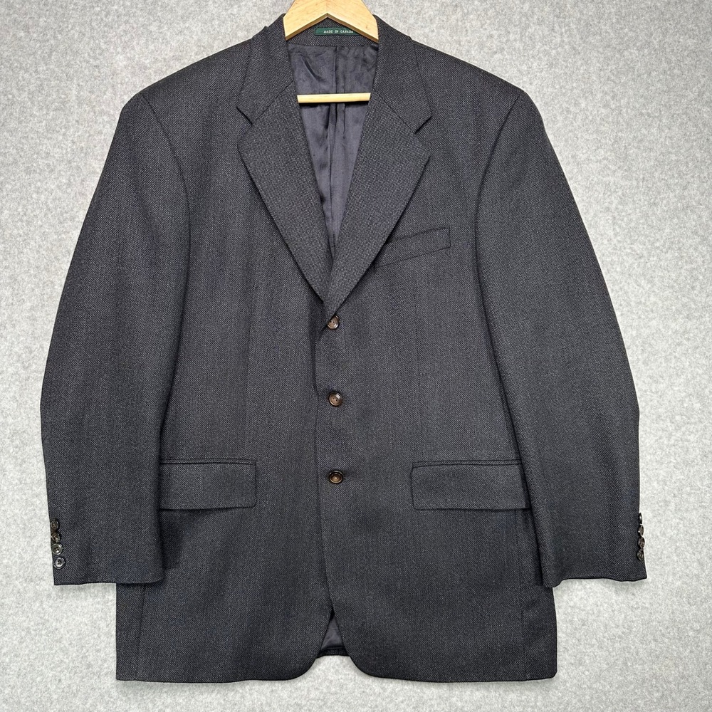 VTG Lauren Ralph Lauren Mens Charcoal Navy Tweed Wool Blazer Sport Coat Size 42T